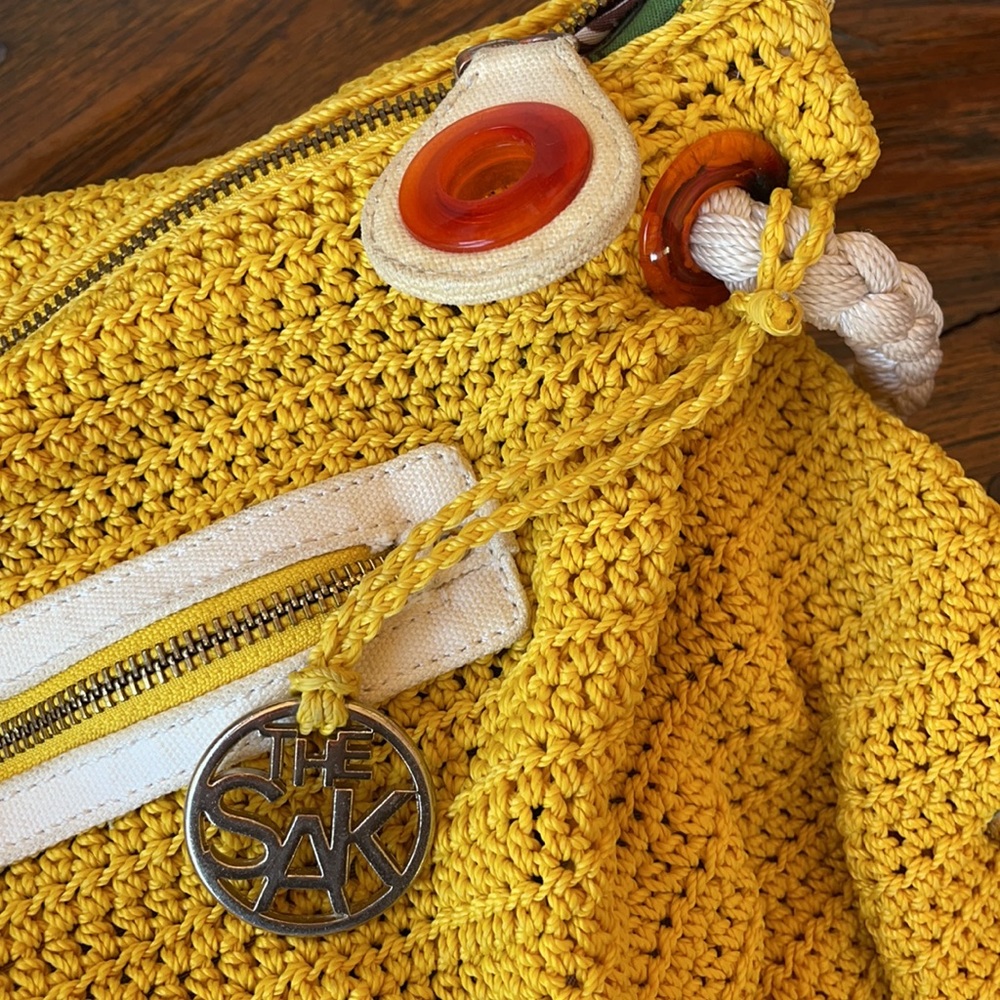 THE SAK~Hobo Crochet Handbag Purse Bag Rope Strap~AUBERRY~Yellow Saffron - Picture 9 of 9